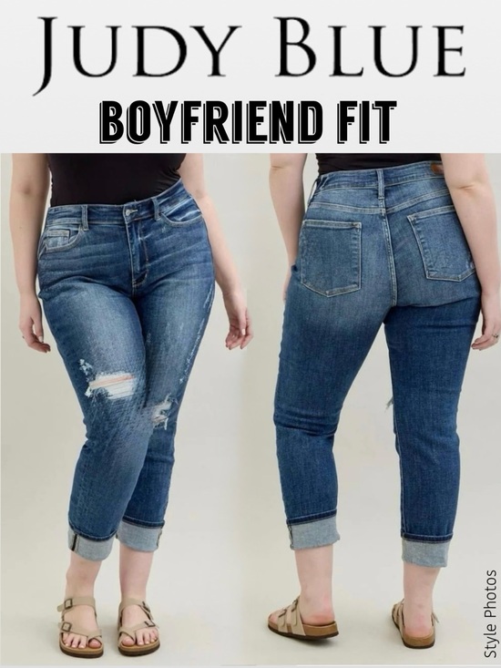 Judy Blue Denim - Judy Blue Boyfriend Fit Jeans Patched Rips High Rise JB8284MD Women’s Plus (24W)